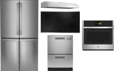 5 Piece Package Includes Refrigerator, Cooktop, Wall Oven, Hood And Dishwasher